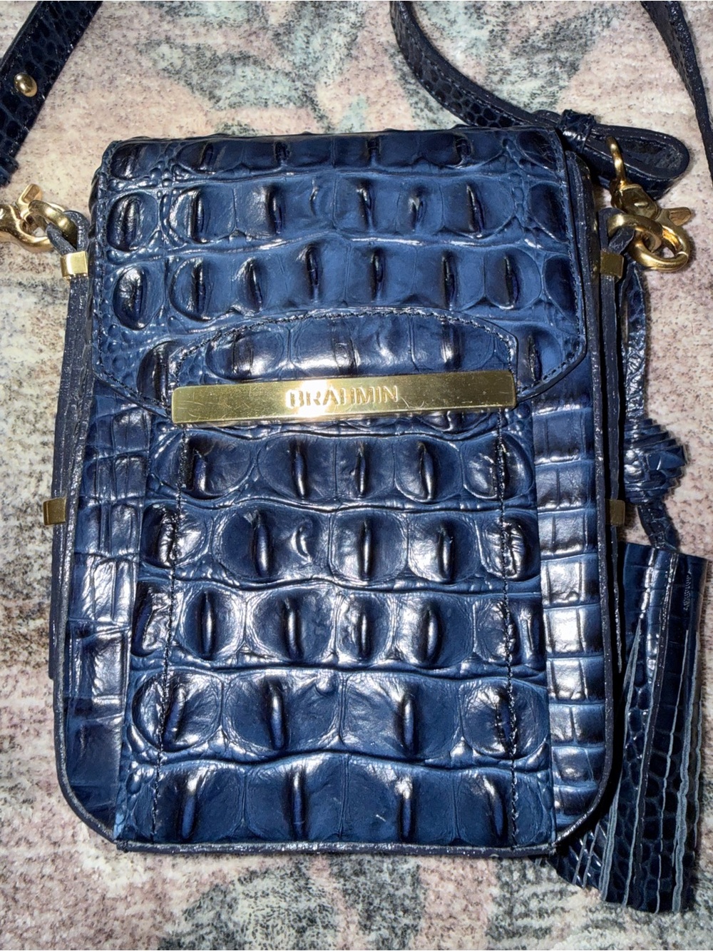 Brahmin Croc-Embossed Navy Crossbody Bag with Tassel - Picture 4 of 10